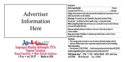 Ad-a-guard(tm) Hand Sanitizer Isopropyl Alcohol Antiseptive 75% Topical Solution (20200506 Hand Sanitizer   Aaguard   Adv. Label (1))